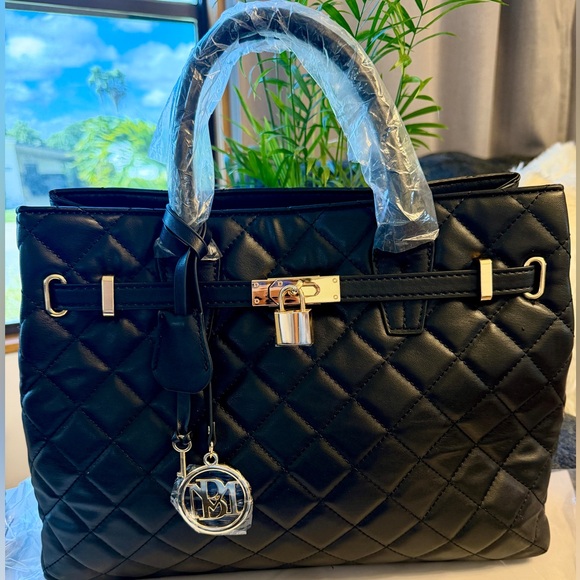 BADGLEY MISCHKA Diamond Quilted Tote With Lock and Key - Picture 2 of 13